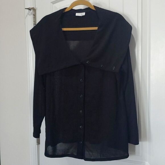 Fashion Bug, Women’s Button Up, Black Sailor Neck Cardigan/Jacket, Size 2x - Picture 1 of 5